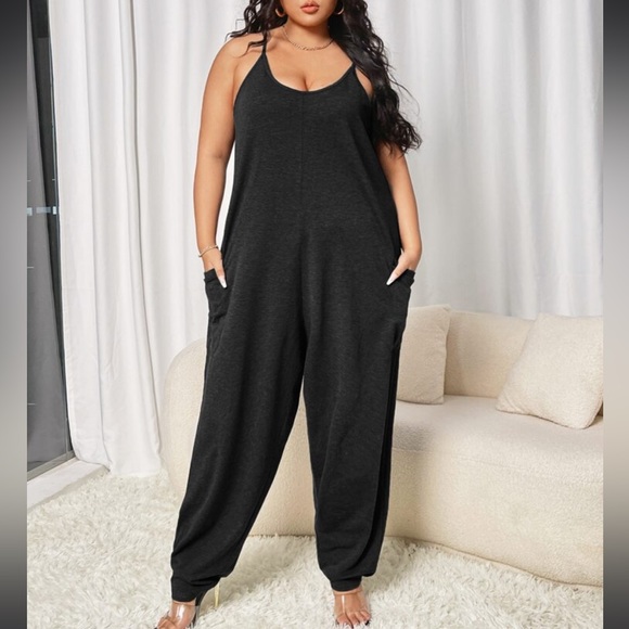 Pants - Plus Size Pocket Cami Jumpsuit Black